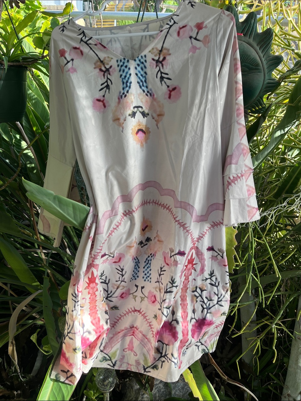 Floral Watercolor Tunic Dress in Soft Pink & White